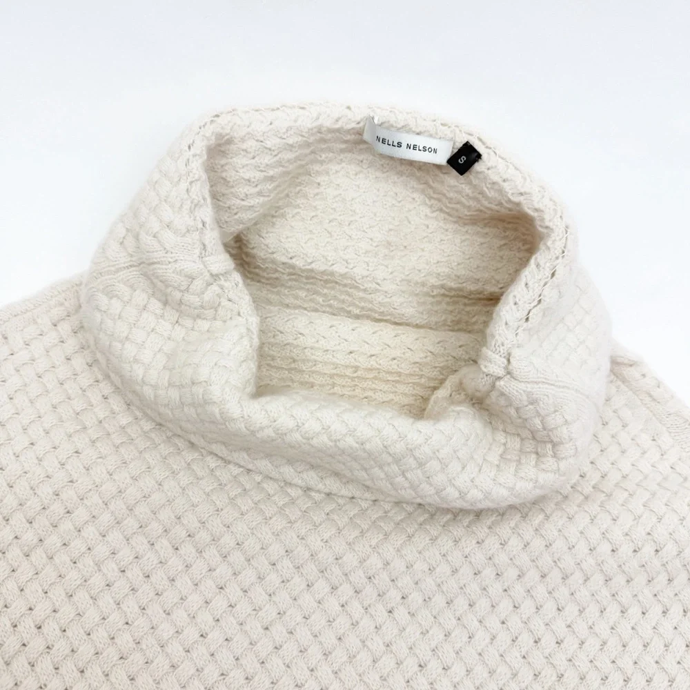 Nells Nelson Merino Wool Turtleneck Cowl Woven Textured Cocoon Sweater Gilet